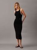 Black Slim Ribbed Tie Back Midi Dress  Women