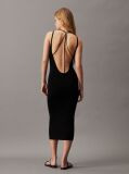 Black Slim Ribbed Tie Back Midi Dress  Women