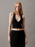 Black Crinkle Halterneck Top  Women