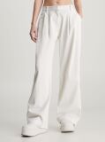 White Cotton Twill Straight Trousers  Women