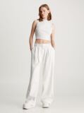 White Cotton Twill Straight Trousers  Women