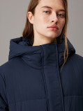 Blue Logo Belt Hooded Puffer Coat  Women