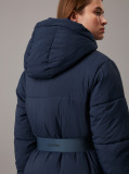 Blue Logo Belt Hooded Puffer Coat  Women