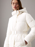White Logo Belt Hooded Puffer Coat  Women