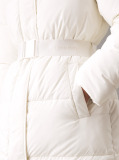 White Logo Belt Hooded Puffer Coat  Women