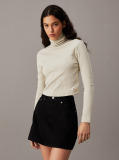 Beige Slim Ribbed Cotton Roll Neck Top  Women