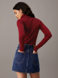 Red Slim Ribbed Roll Neck Jumper  Women