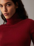 Red Slim Ribbed Roll Neck Jumper  Women