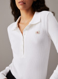 White Long Sleeve Ribbed Polo Bodysuit  Women