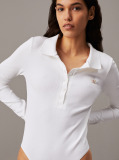 White Long Sleeve Ribbed Polo Bodysuit  Women