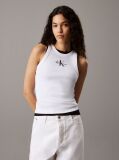 White Slim Ribbed Monogram Tank Top  Women