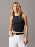 Black Slim Ribbed Cotton Tank Top  Women