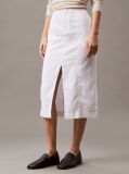 White Cotton Linen Twill Midi Skirt  Women