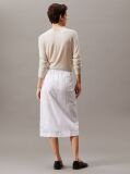 White Cotton Linen Twill Midi Skirt  Women