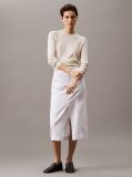 White Cotton Linen Twill Midi Skirt  Women