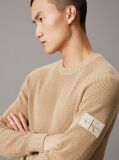Beige Waffle Cotton Badge Jumper  Men