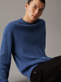 Blue Relaxed Ribbed Cotton Jumper  Men