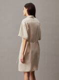 Beige Relaxed Linen Blend Shirt Dress  Women