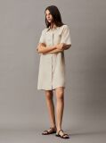 Beige Relaxed Linen Blend Shirt Dress  Women