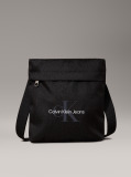 Black Logo Flat Crossbody Bag  Men