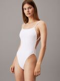White Open Back Swimsuit - Archive Rib  Women