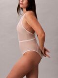 Beige Shapewear Mid Thigh Bodysuit - Minimalist Mesh  Women