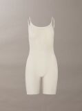 Beige Shapewear Mid Thigh Bodysuit - Minimalist Mesh  Women
