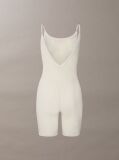 Beige Shapewear Mid Thigh Bodysuit - Minimalist Mesh  Women