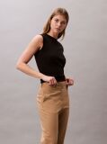 Brown Cotton Stretch Straight Fit Chino Pants  Women