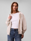 Beige Embroidered French Terry Hoodie  Women