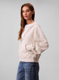 Beige Embroidered French Terry Hoodie  Women