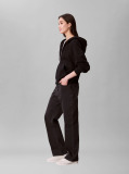 Black Embroidered French Terry Hoodie  Women