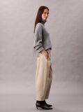 Beige Cotton Stretch Twill Barrel Trousers  Women