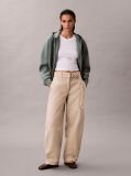 Beige Cotton Relaxed Belted Pants  Women