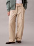 Beige Cotton Relaxed Belted Pants  Women