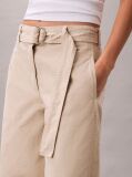 Beige Cotton Relaxed Belted Pants  Women