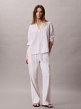 White Linen Blend Tunic Shirt  Women