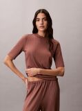 Brown Shiny Ribbed Mock Neck Top  Women