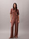 Brown Shiny Ribbed Mock Neck Top  Women