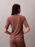 Brown Shiny Ribbed Mock Neck Top  Women