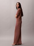 Brown Shiny Ribbed Mock Neck Top  Women