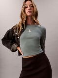 Green Monogram Logo Long Sleeve Baby Tee  Women