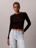 Black Monogram Logo Long Sleeve Baby Tee  Women