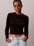 Black Monogram Logo Long Sleeve Baby Tee  Women