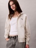 Beige Monogram Logo Zip Hoodie  Women