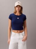 Blue Slim Ribbed Cotton Badge T-shirt  Women