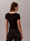 Μαύρο T-Shirt Σε Slim Γραμμή Και Βαμβακερό Ριμπ  Γυναίκα