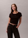 Μαύρο T-Shirt Σε Slim Γραμμή Και Βαμβακερό Ριμπ  Γυναίκα