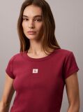 Red Slim Ribbed Cotton Badge T-shirt  Women