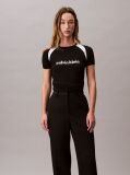 Black Contrast Logo Graphic Slim T-Shirt  Women
